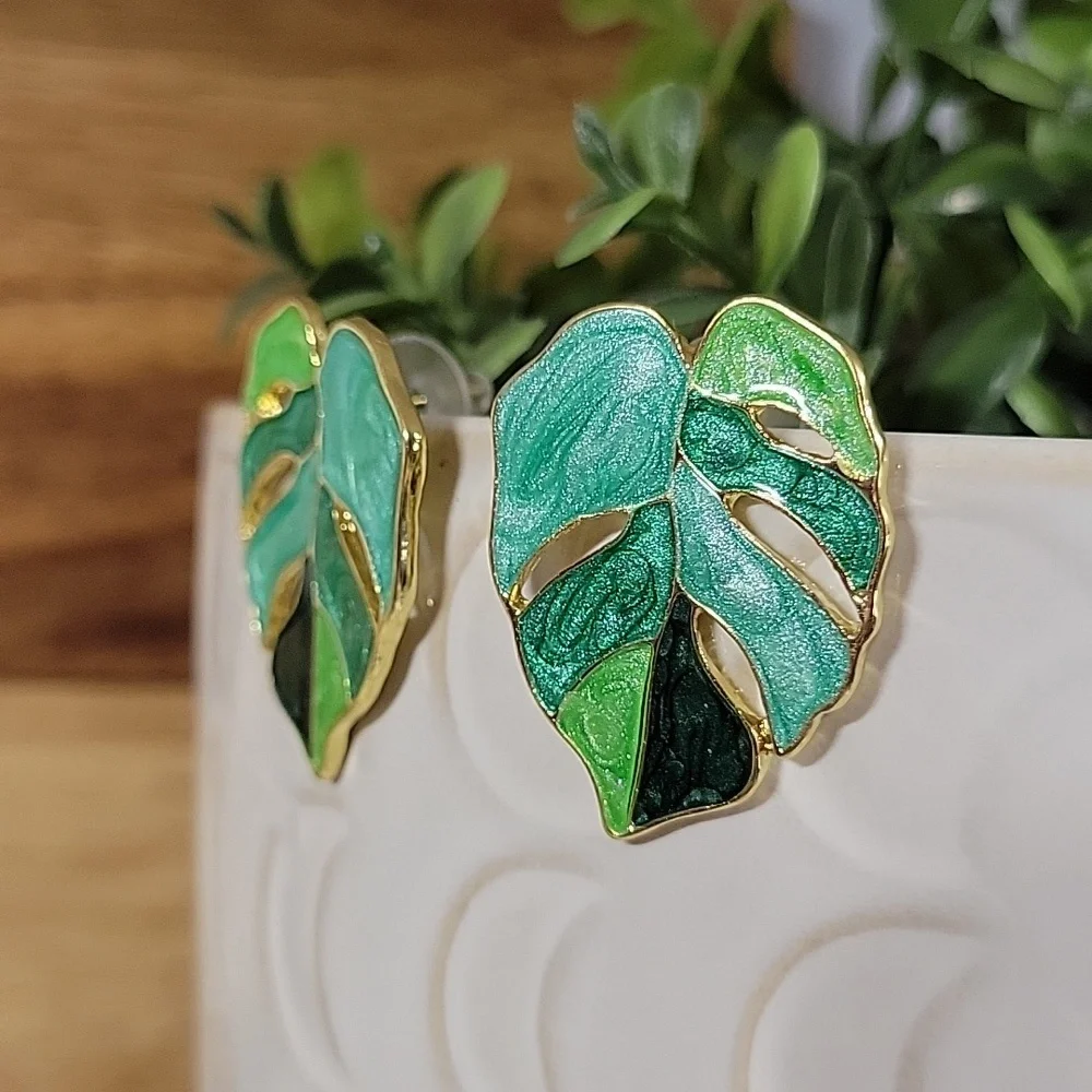 Monstera Statement Earrings - Picture 6 of 8
